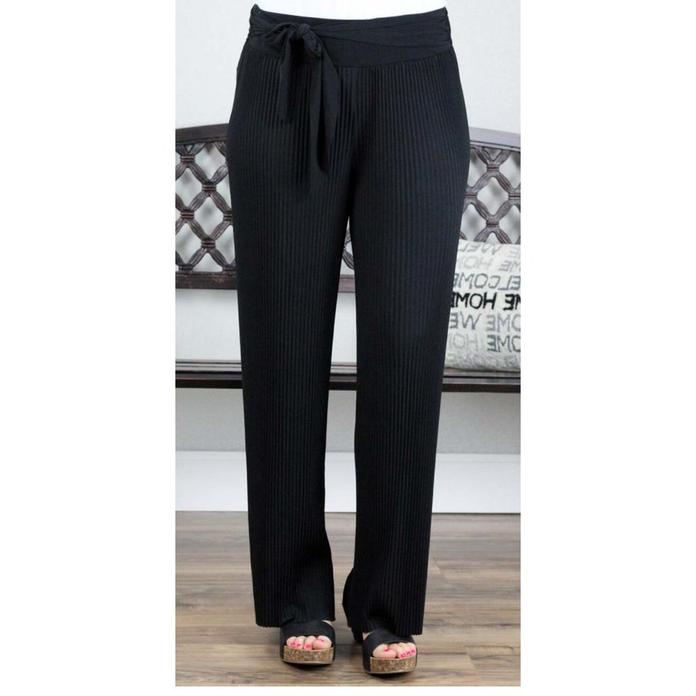 TRIBAL Madilyn Pleated Black Pull On Wide Leg Sz S